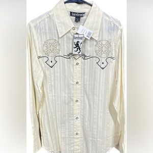 Forefront Western Country Button Down Shirt Rare NEW NWT 100% Cotton Cream Lg